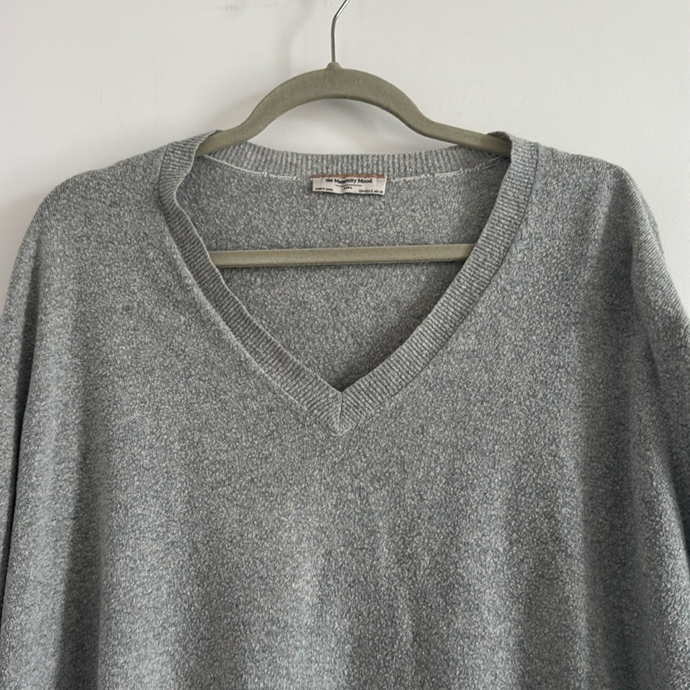 ZARA Maternity Grey V-Neck Wool Blend Knit Sweater Relaxed Fit - Picture 3 of 7